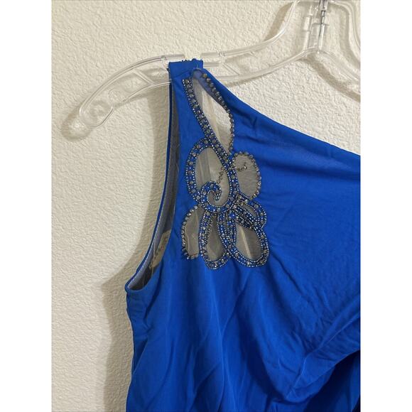 badgley mischka , Blue Long Floral Dress, Formal, Embellished, Stretchy, Size 0 - Picture 2 of 6